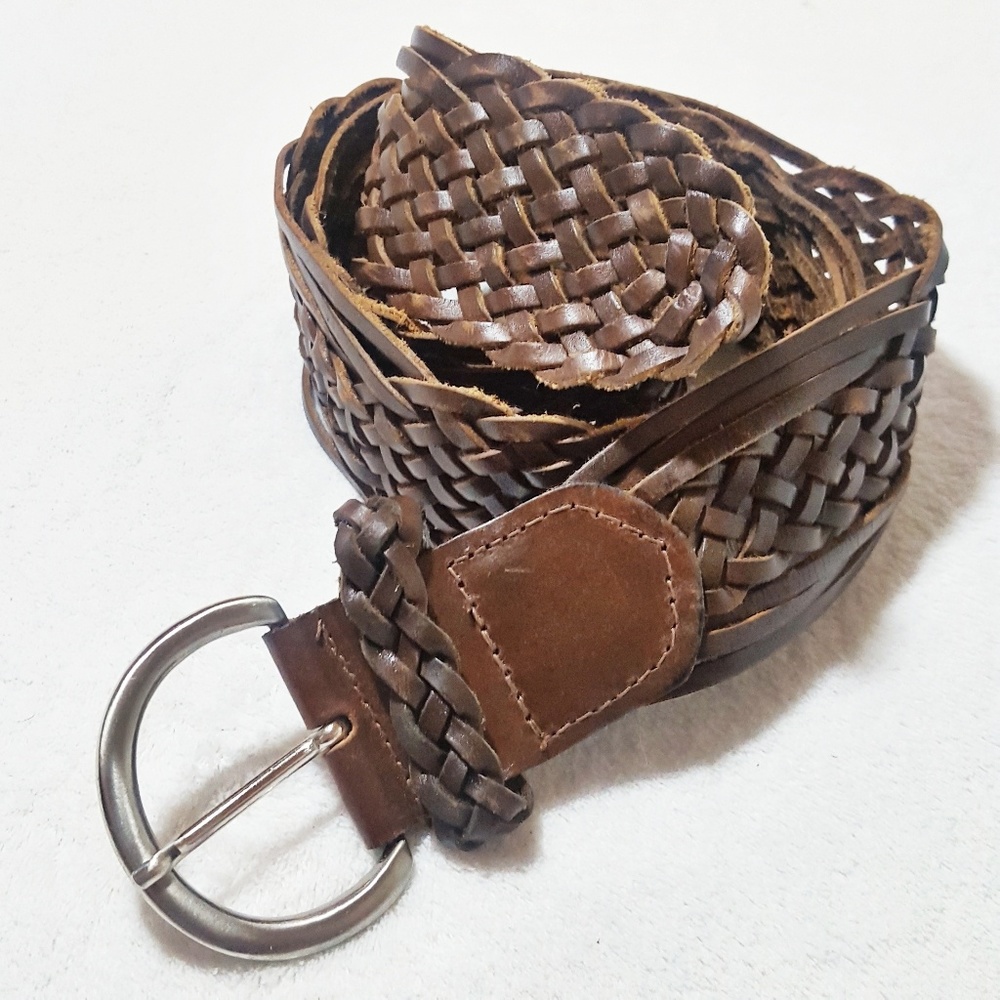 Aeropostale Brown Genuine Leather Woven Belt M